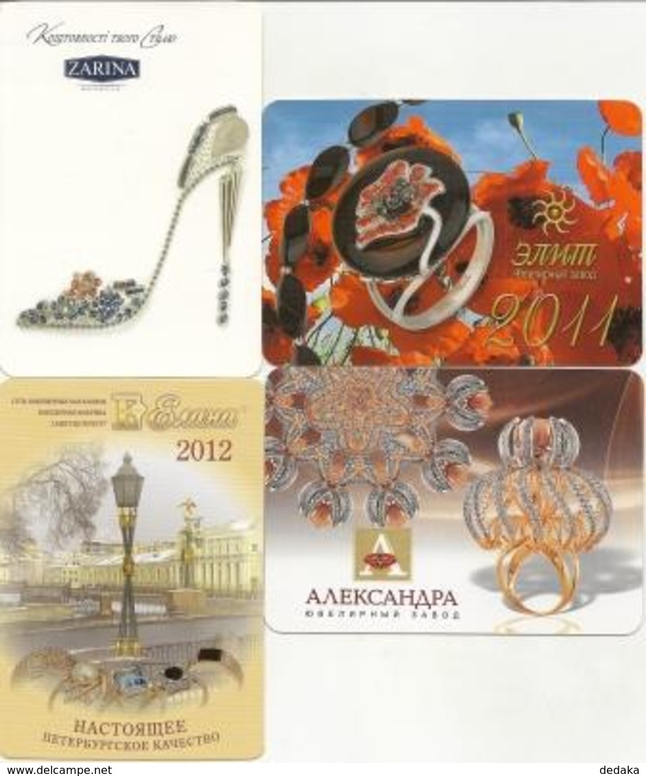 Pocket Calendar Russia - 4 Pcs. - Different Years - Jewelry - Minerals - Advertising - Vintage - Beautiful - Formato Piccolo : 2001-...