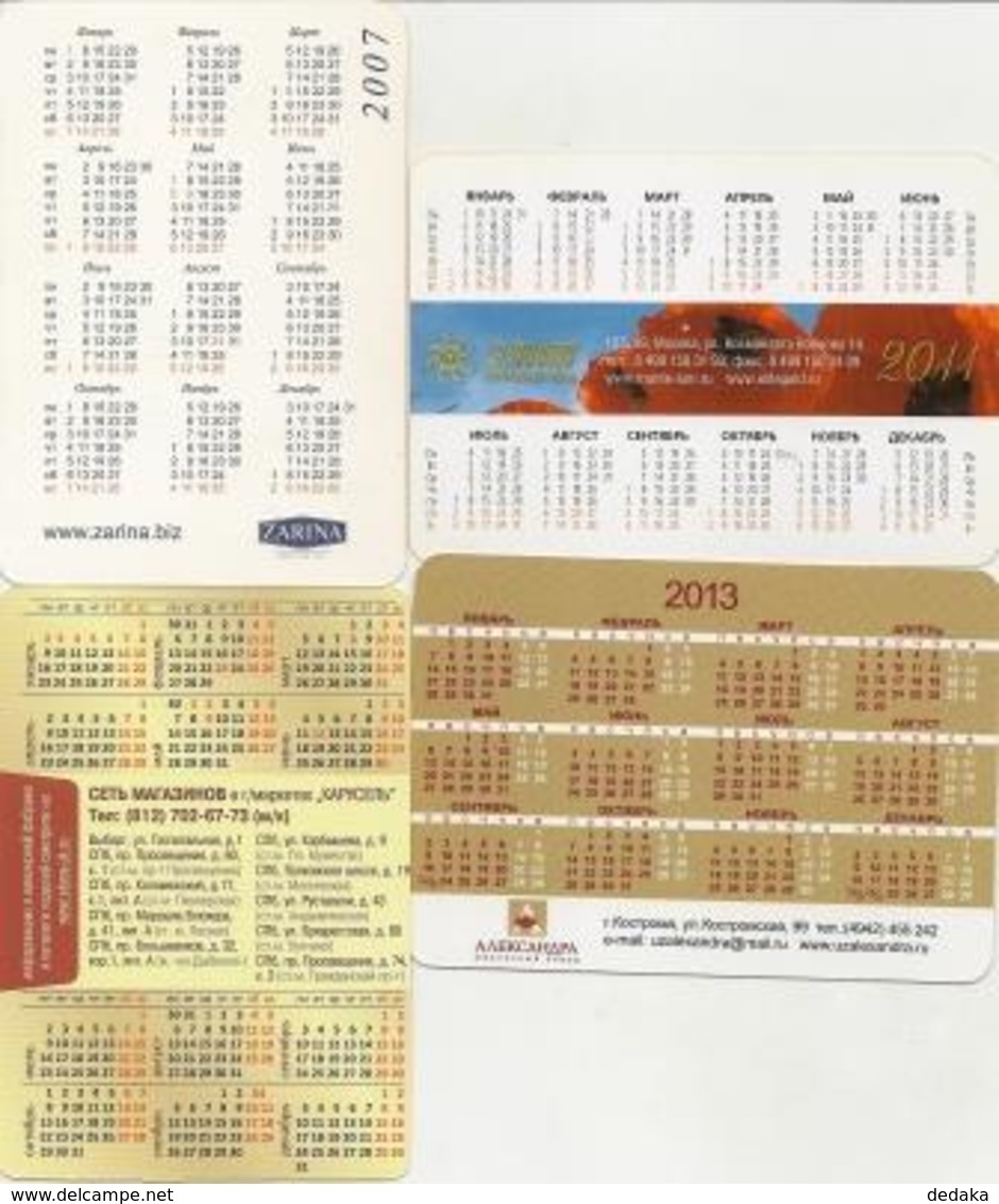 Pocket Calendar Russia - 4 Pcs. - Different Years - Jewelry - Minerals - Advertising - Vintage - Beautiful - Formato Piccolo : 2001-...