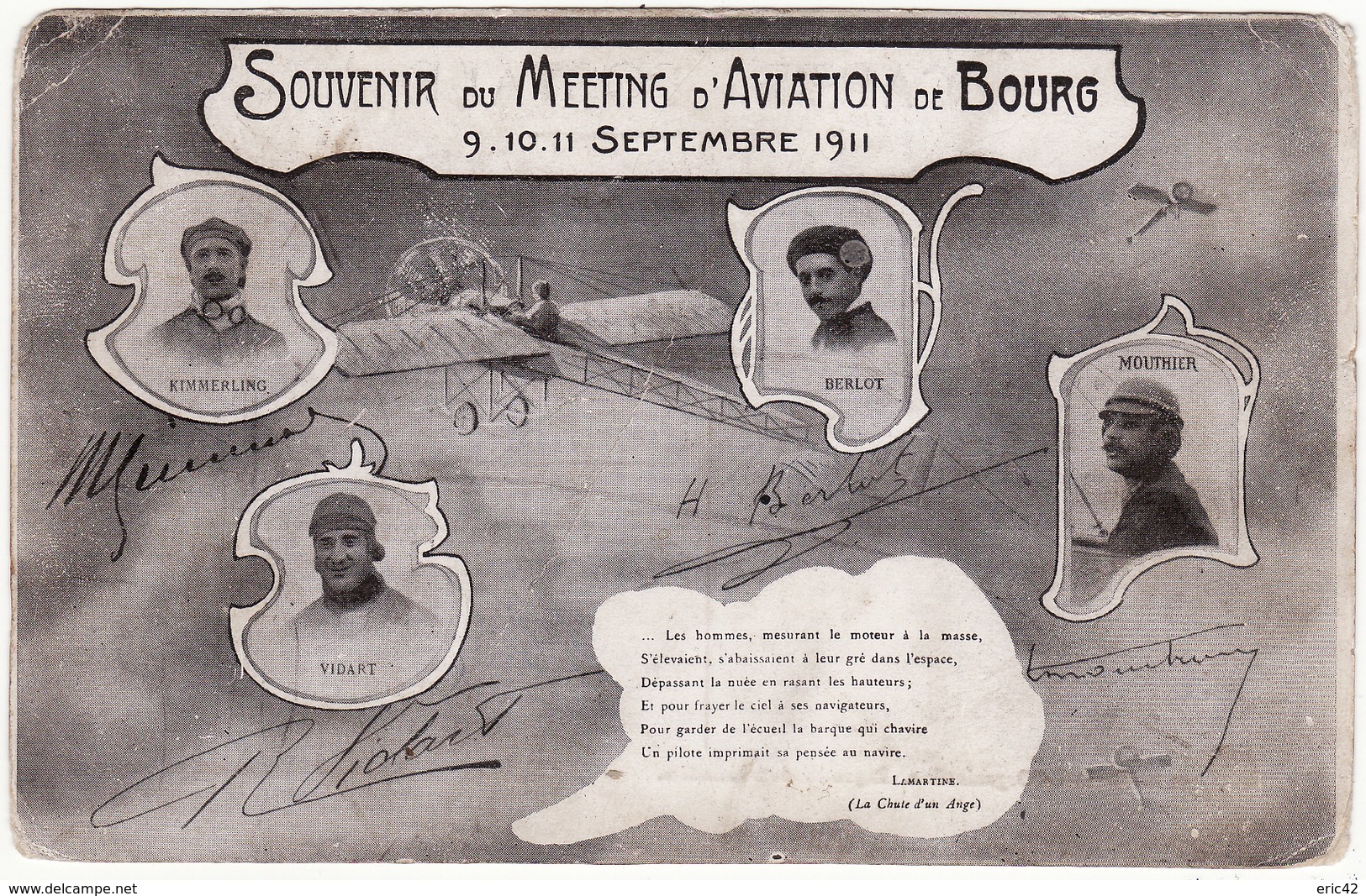 01 SOUVENIR DU MEETING D'AVIATION DE BOURG  9.10.11 Septembre 1911 (signatures Des Pilotes) - Altri & Non Classificati