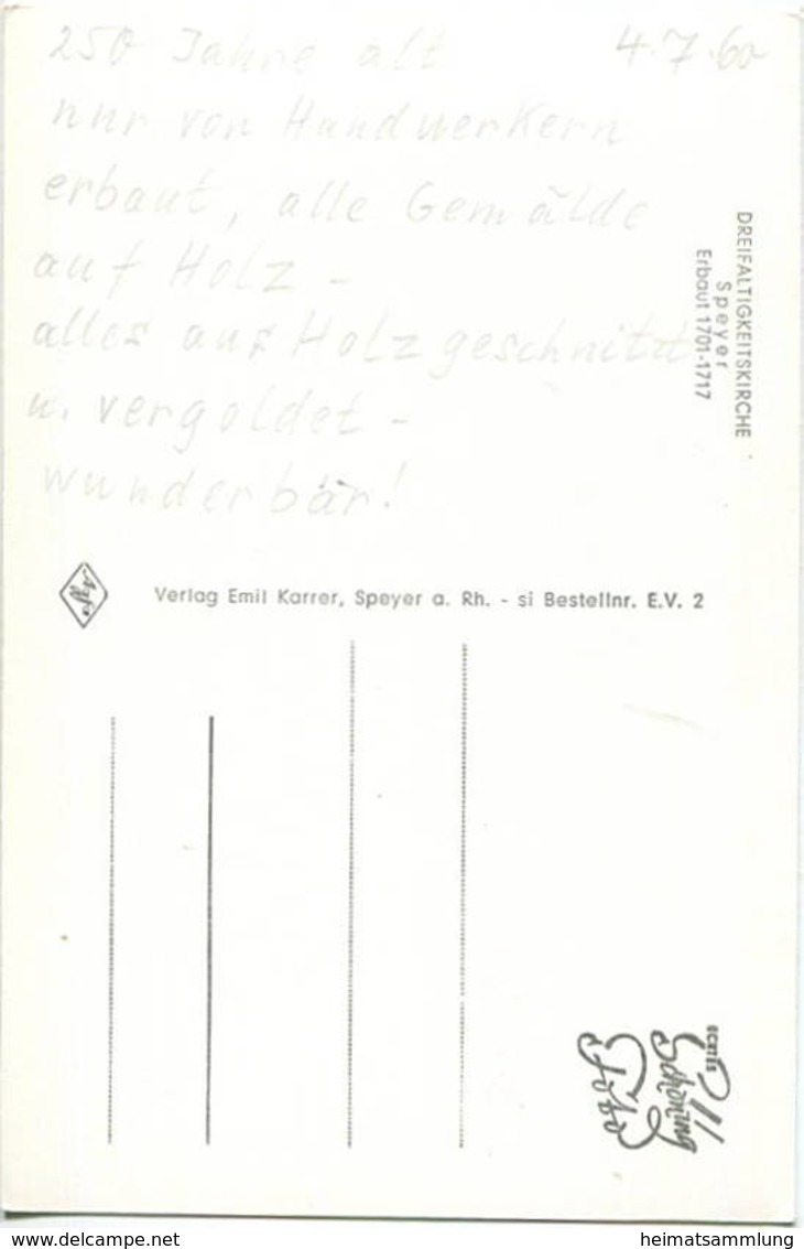 Speyer - Dreifaltigkeitskirche - Orgel - Foto-AK - Verlag Emil Karrer Speyer - Rückseite Beschrieben - Kerken En Kathedralen