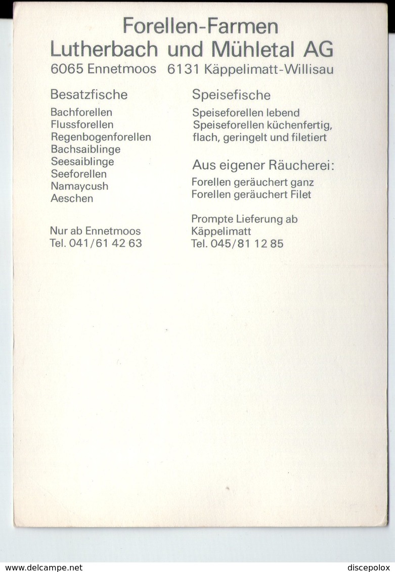 U3945 Postcard FORELLENFARMEN - Lutherbach Und Muhletal AG - Ristorante, Restaurant, Allevamento Di Trote - Sonstige & Ohne Zuordnung
