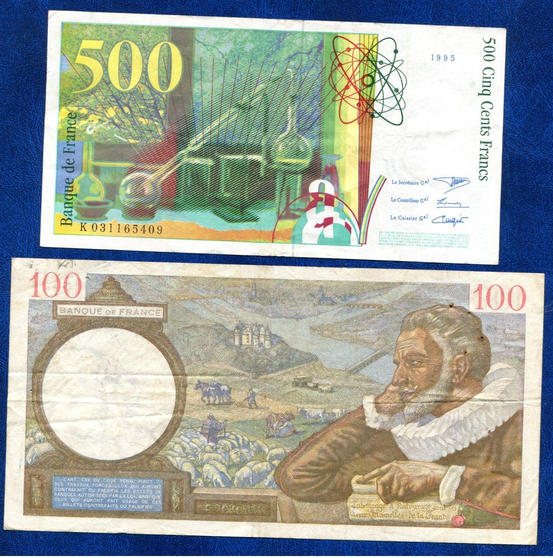 LOT 2 BILLETS FRANCE 500FR-100FR - Autres & Non Classés