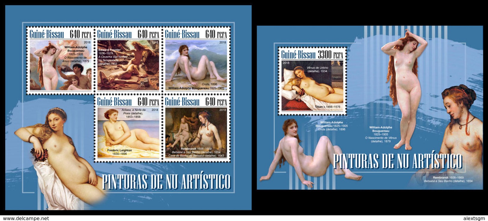 GUINEA BISSAU 2018 - Nude Paintings. M/S + S/S. Official Issue - Nudi