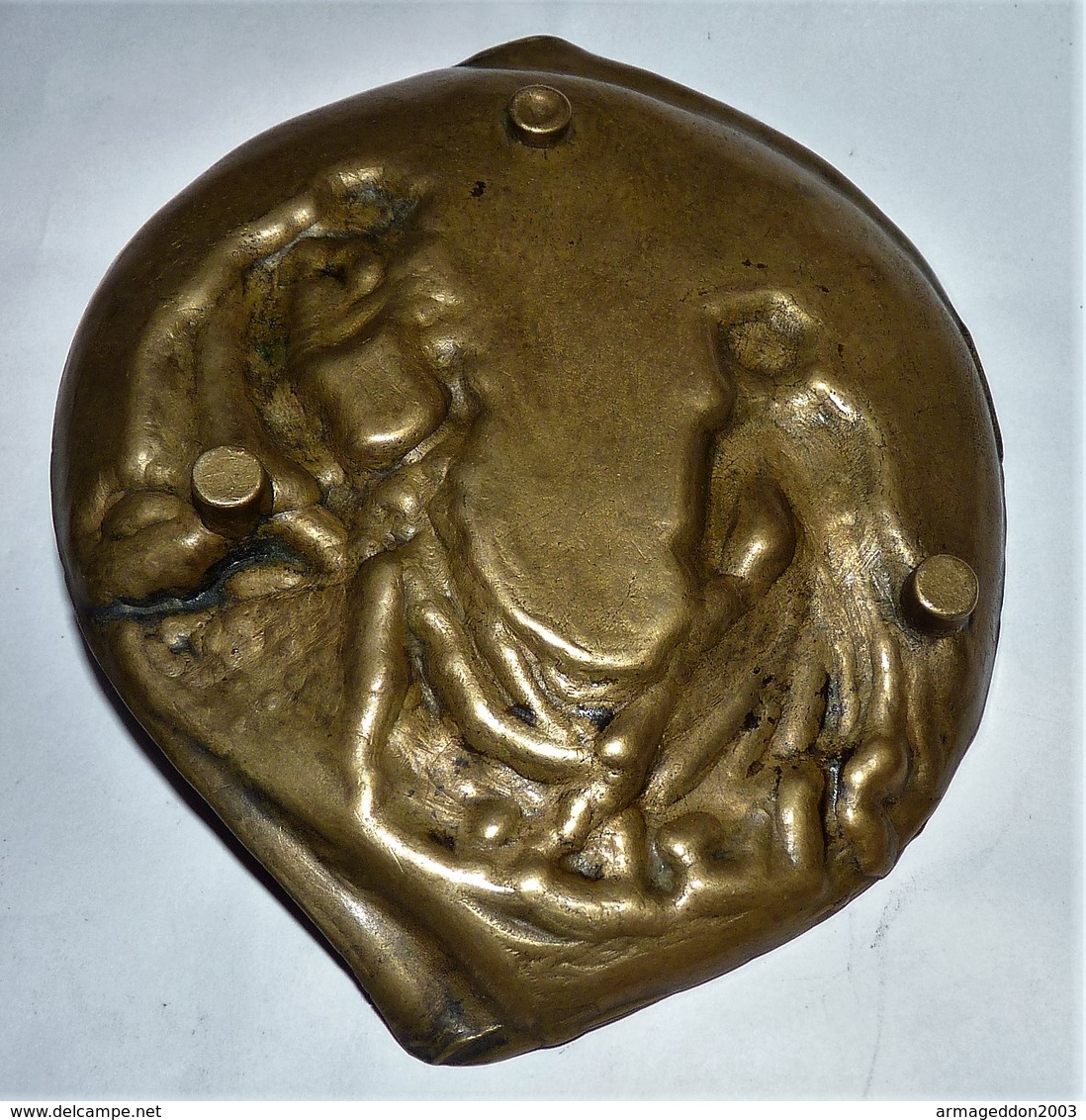 RARE ANCIEN VIDE POCHE EN BRONZE DORE COUPLE DE PECHEURS BRETONS ? TBE - Bronzi