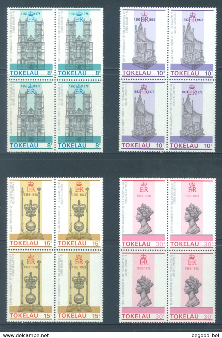 TOKELAU - MNH/** - 1978  - SILVER ANNIV. CORONATION ELIZABETH II - Yv 61-64 -  Lot 18357 BLOC OF 4 STAMPS - Tokelau