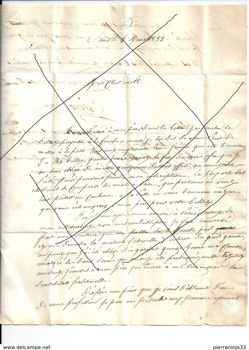 Lettre  De Paris / Bureau Des Postes , Chambre De Pairs + Taxe Manuscrite 8 + 1Décime , 1833 - 1801-1848: Précurseurs XIX