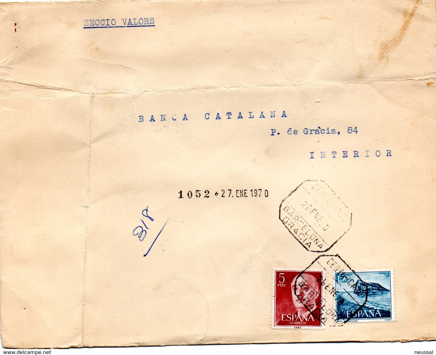 Carta Con Matasellos Certificado Barcelona Gracia De 1970 - Cartas & Documentos