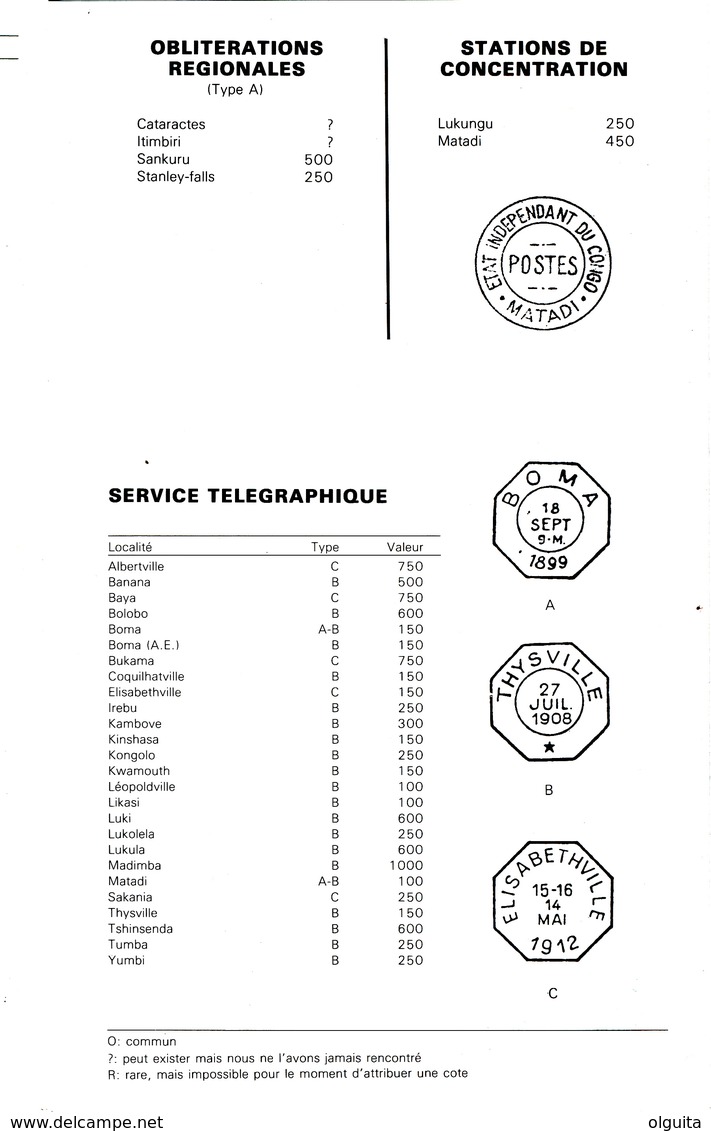 942/25 - CONGO BELGE , Table De Cotation Des Cachets, Par Jacques Du Four , 8 P. , 1987 , Etat NEUF - Autres & Non Classés