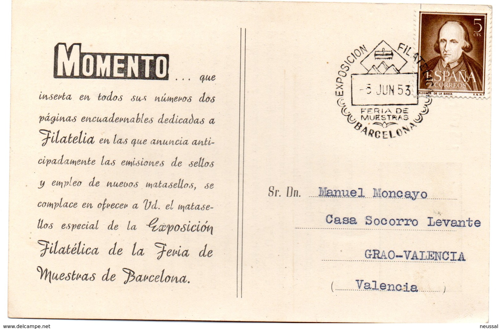 Tarjeta  Con Matasellos Commemorativo Exposicion Filatelica De 1953 - Cartas & Documentos