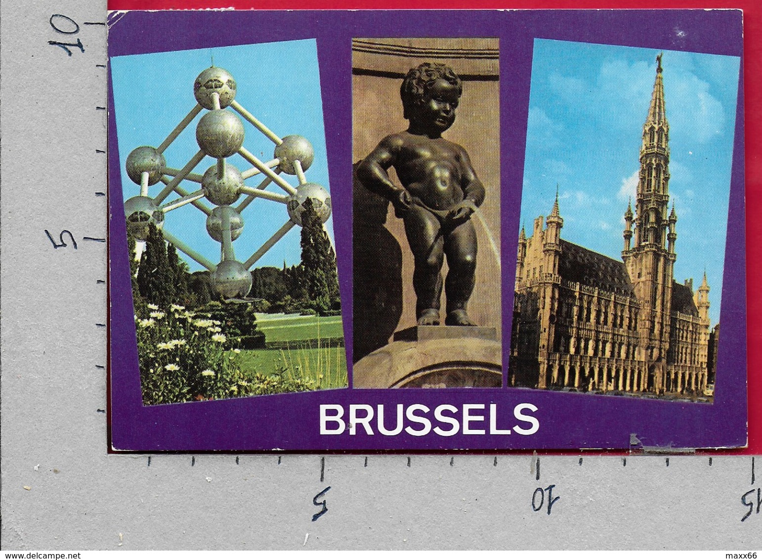 CARTOLINA VG BELGIO - BRUSSELS - BRUXELLES - Atomium - Grand Place - Manneken Pis  - 10 X 15 - ANN. 1977 - Monumenten, Gebouwen