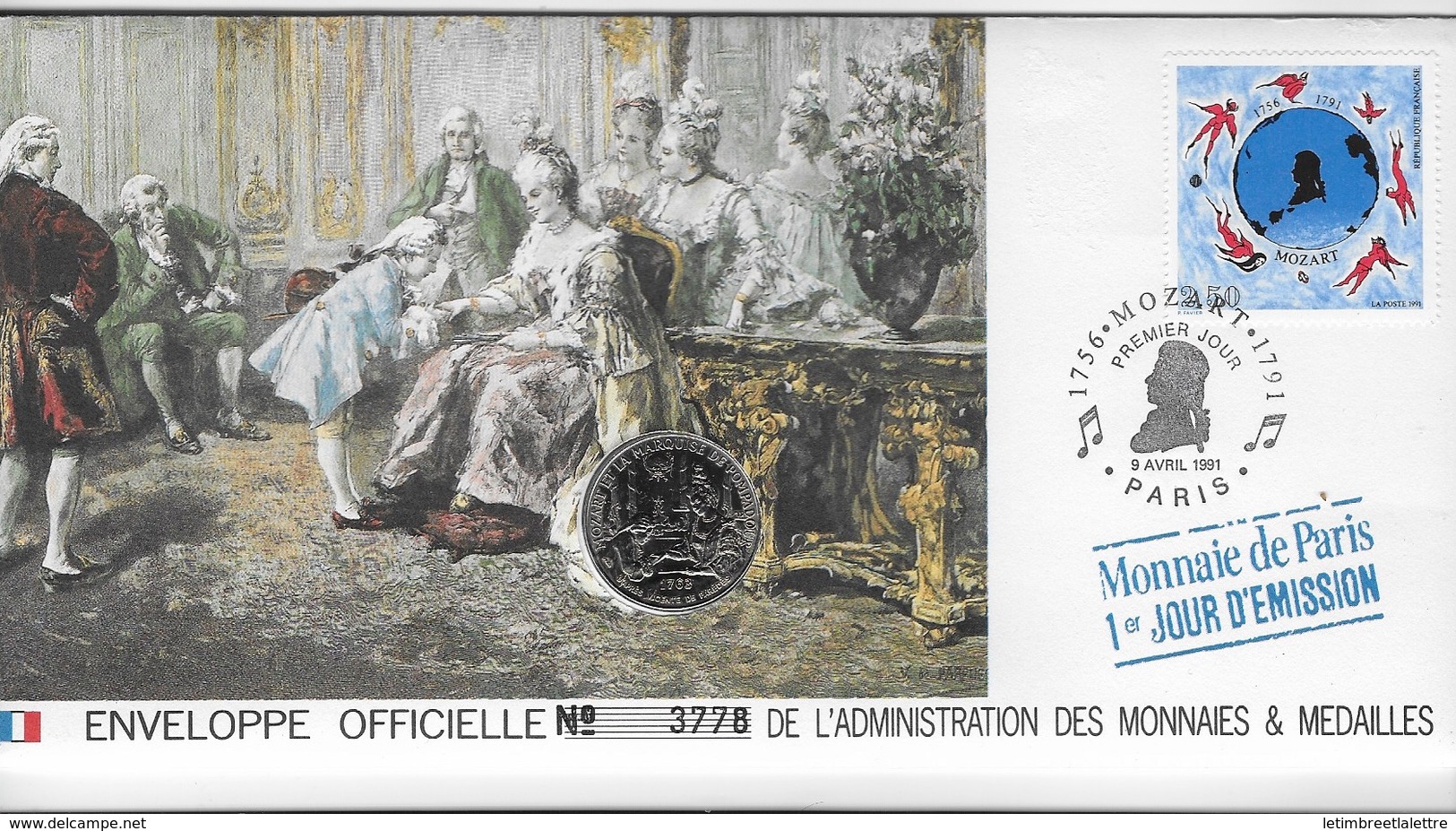 Enveloppes Officielle Monnaie De Paris 1er Jour D'émission Mozart - Expositions Philatéliques