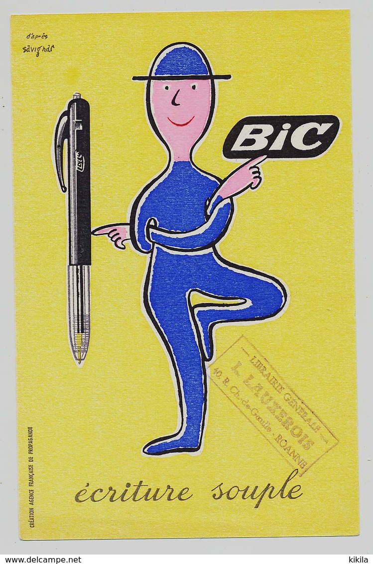 Buvard   13.5 X 20.8  BIC Ecriture Souple Illustration D'après Savignac  Stylo à Bille Cachet De La Librairie Générale * - Cartoleria