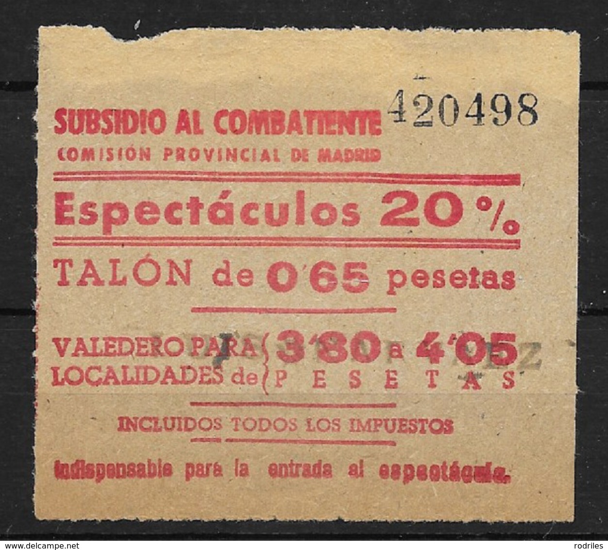 MADRID. EDIFIL N/C. 0'65 PTAS. CARMÍN - Emisiones Nacionalistas