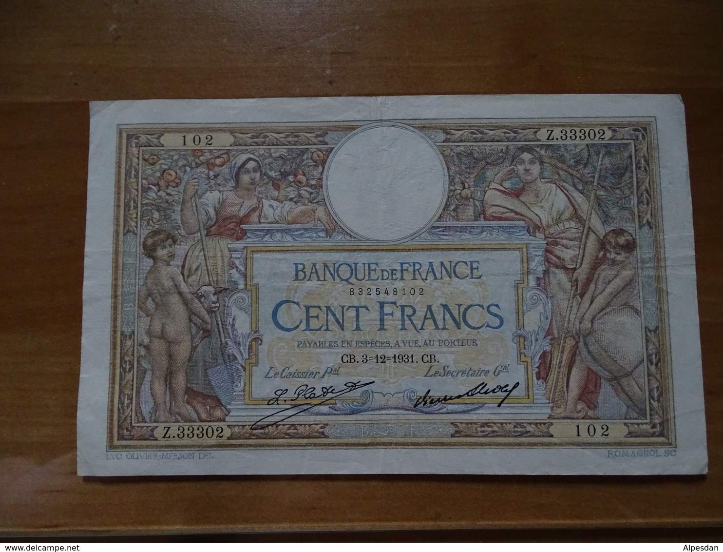 Billet France, 100Francs, 3-12-1931   R.6 - 50 F 1927-1934 ''Luc Olivier Merson''