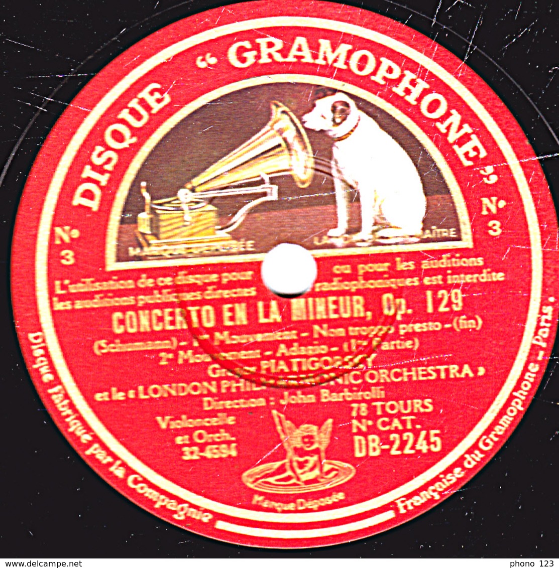 78 Trs 30 Cm état TB 2 Disques - CONCERTO EN LA MINEUR Op. 129 (Schumann) 1er,2e,3e Mouvements Gregor PIATIGORSKY - 78 T - Disques Pour Gramophone