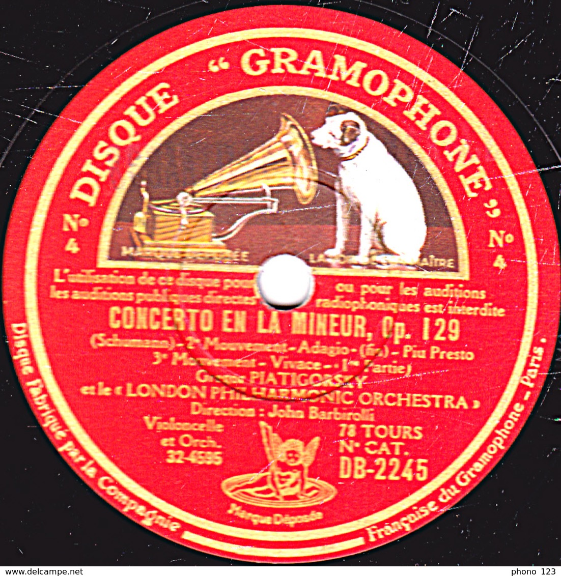 78 Trs 30 Cm état TB 2 Disques - CONCERTO EN LA MINEUR Op. 129 (Schumann) 1er,2e,3e Mouvements Gregor PIATIGORSKY - 78 T - Disques Pour Gramophone