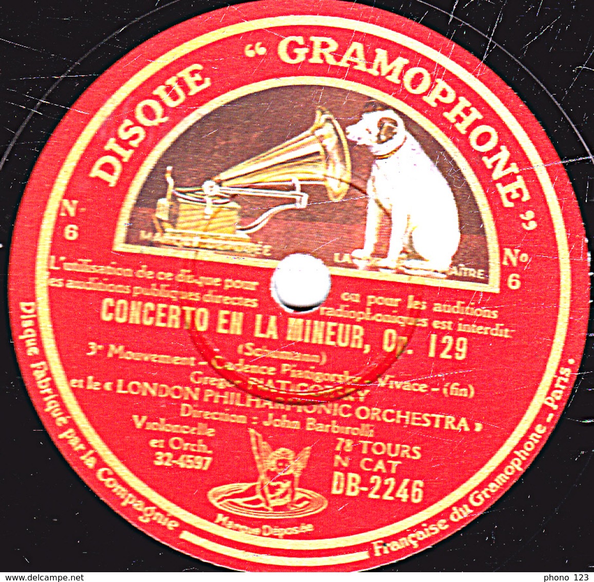 78 Trs 30 Cm état TB 2 Disques - CONCERTO EN LA MINEUR Op. 129 (Schumann) 1er,2e,3e Mouvements Gregor PIATIGORSKY - 78 T - Disques Pour Gramophone