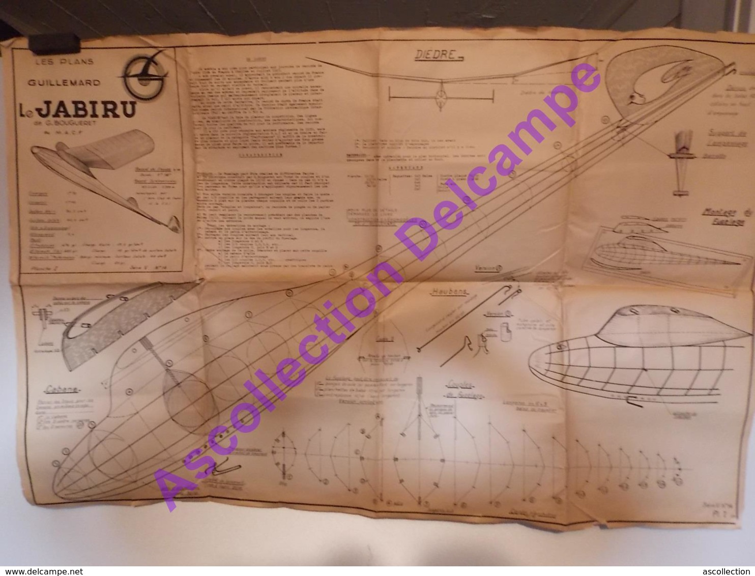 Plan Aeromodelisme Maquette Avion Planeur Le Jabiru G Bougueret MACF 2 Planches Plans Guillemard - Avions