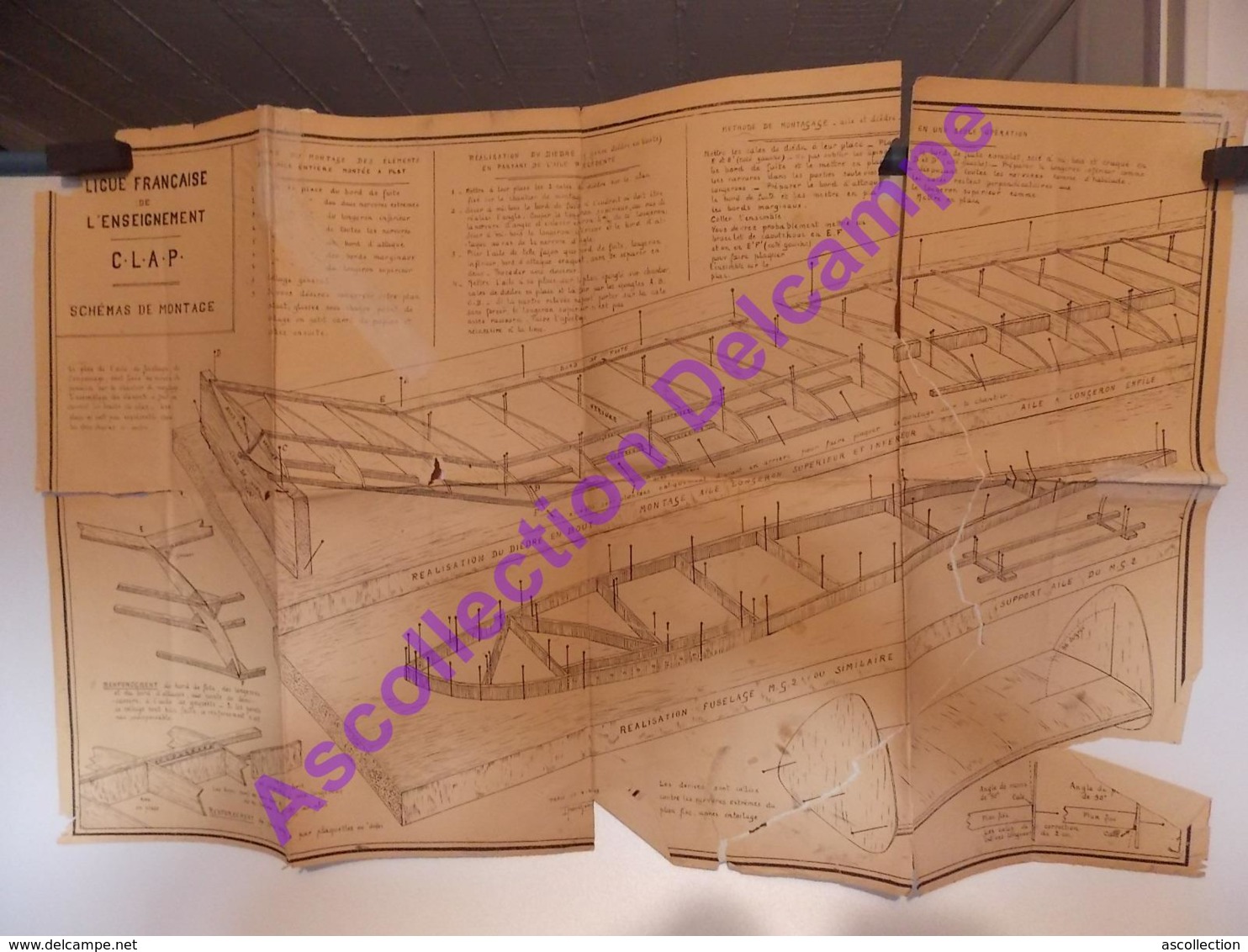 Plan Aeromodelisme Maquette Avion Planeur Ligue Francaise De L Enseignement CLAP Schémas De Montage - Aviones