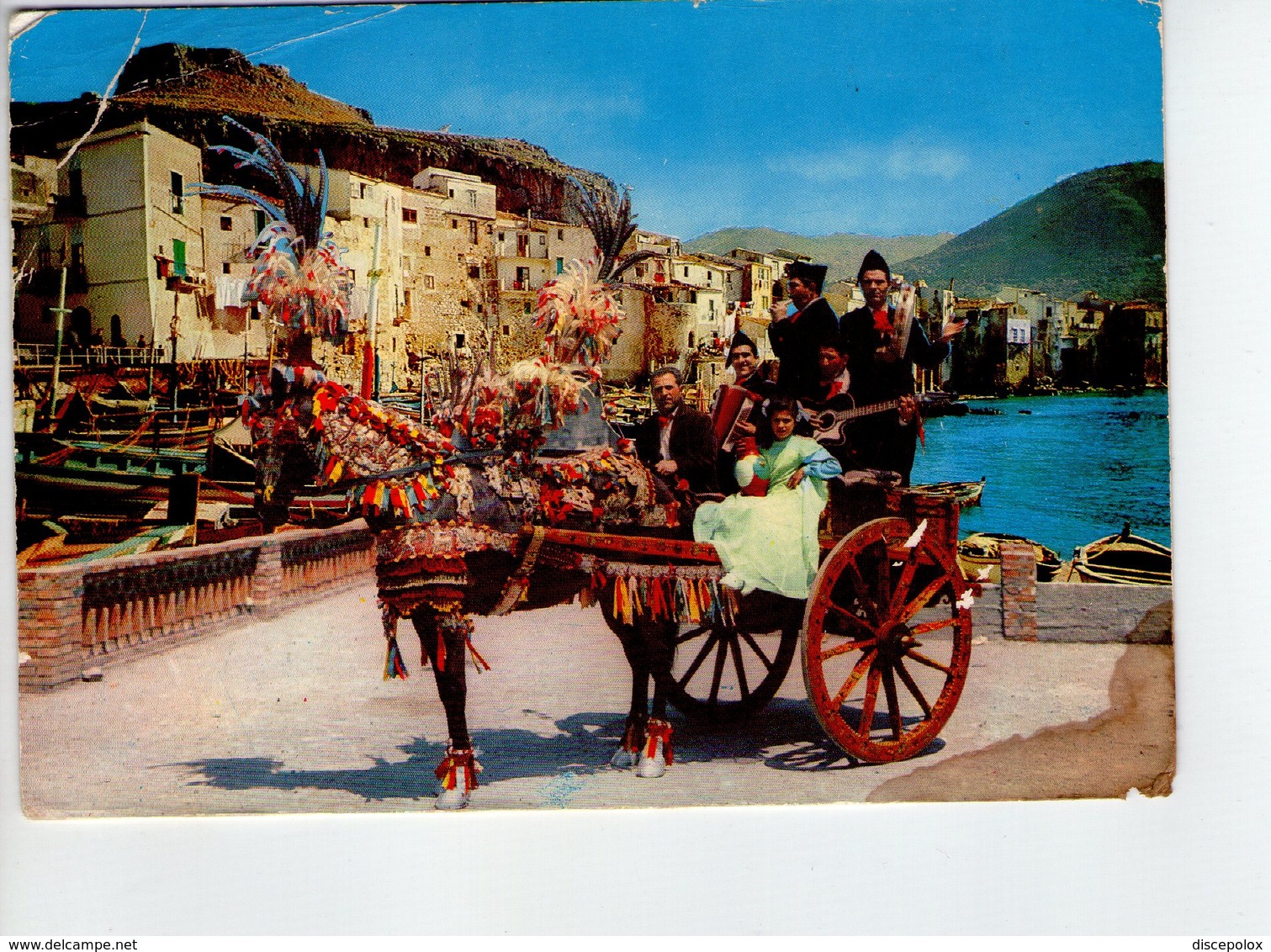 U3978 Cartolina Con Carretto Siciliano (cefalù, Palermo) + Falk Falklore Costume Charrette Cart _ 6667 Ed V.R. Tecnograf - Vestuarios