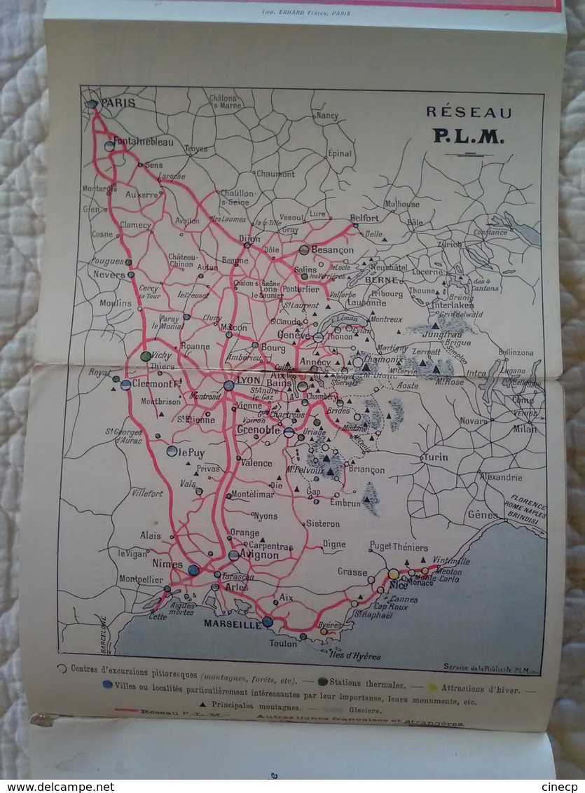 Dépliant touristique CHEMINS DE FER PLM superbes illustrations Art Nouveau des villes gares du réseau attelage à chien