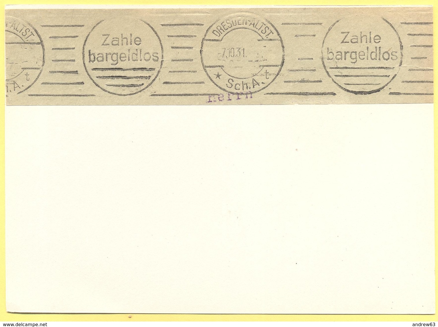 Deutsches Reich - 1931 - Flamme Dresden Zahle Bargeldlos - Fragment Over Paper - Briefe U. Dokumente