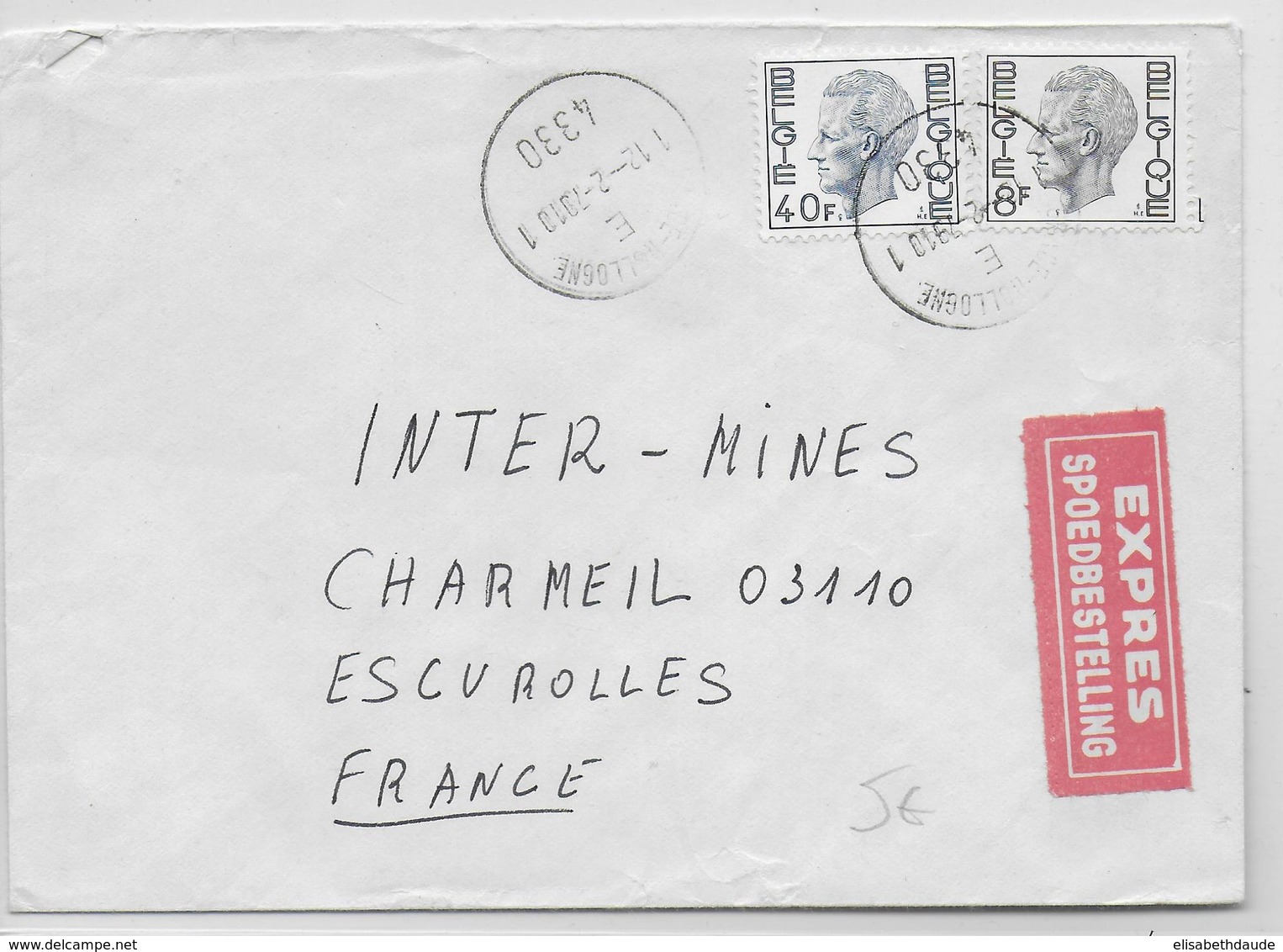 BELGIQUE - 1979 - ENVELOPPE Par EXPRES De GRACE - HOLLOGNE => CHARMEIL (FRANCE) - Storia Postale