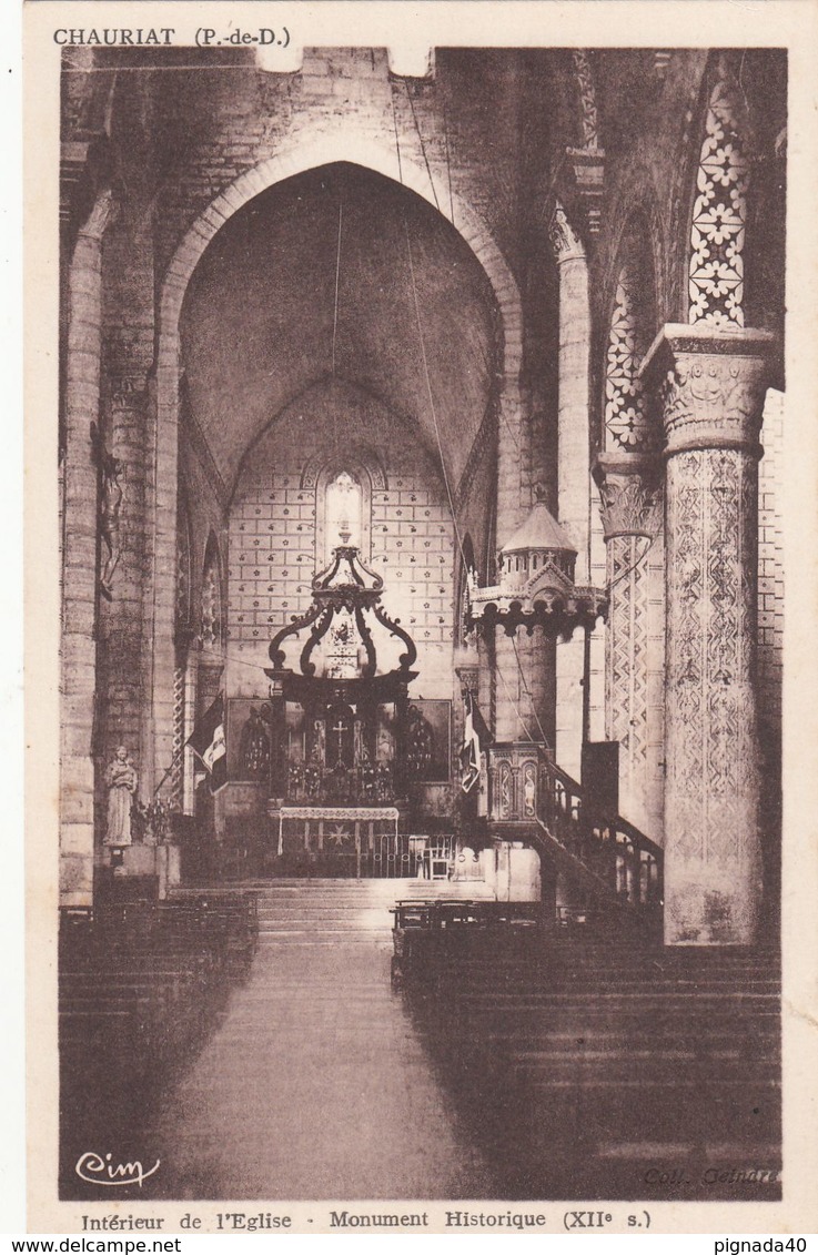 Cp , 63 , CHAURIAT , Intérieur De L'Église , Monument Historique (XIIe S.) - Autres & Non Classés