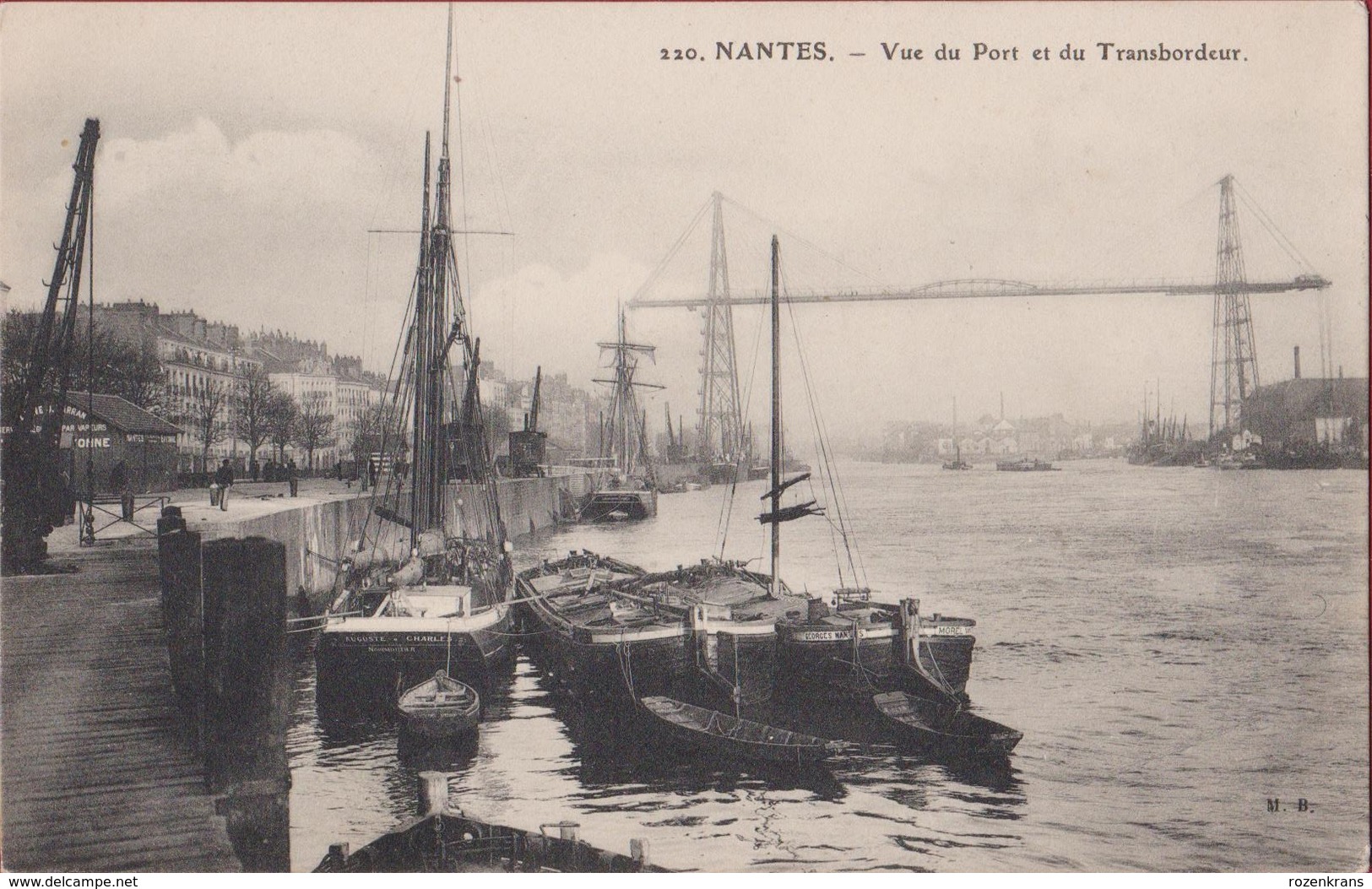 Nantes Vue Du Port Et Du Transbordeur Peniche Binnenschip Barge RARE (En Très Bon Etat) Loire Ferdinand Arnodin - Nantes