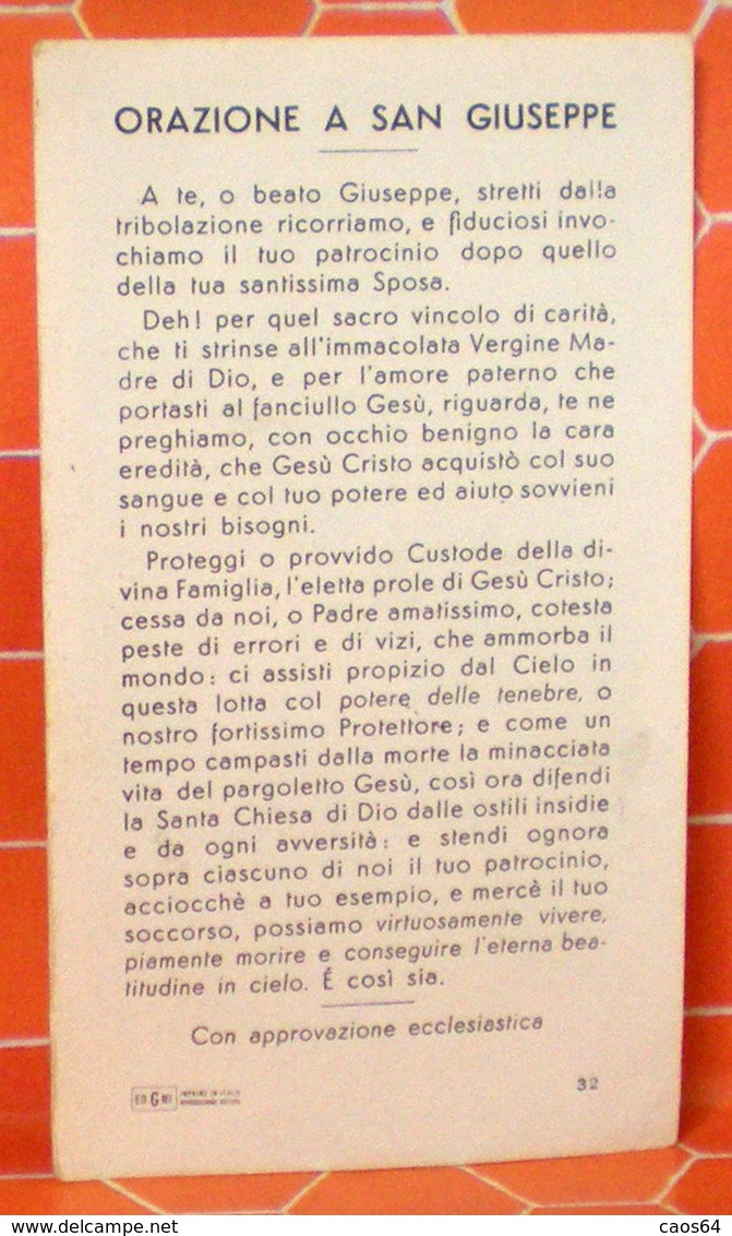 S. Giuseppe SANTINO Ed.G.Mi Isonzo 32 Con Orazione - Images Religieuses