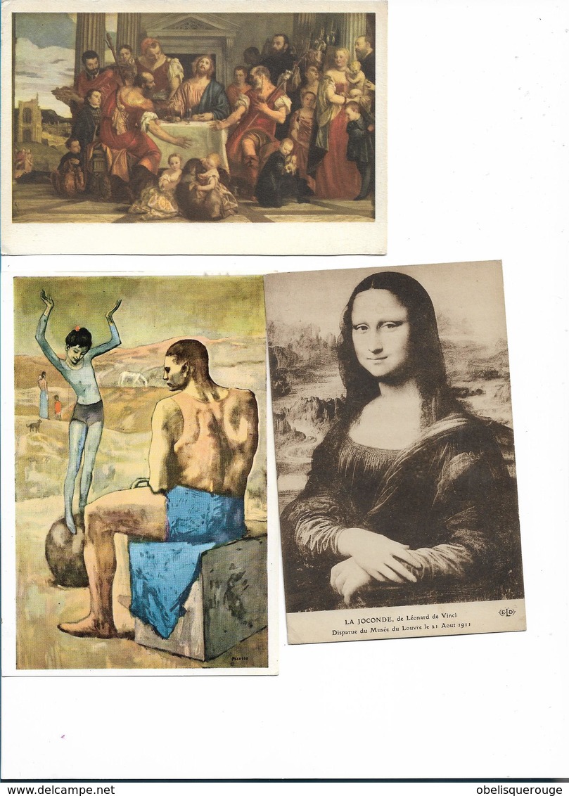 PICASSO VERONESE LEONARD DE VINCI LOT 3 CARTES  JOCONDE PELERINS D EMMAUS ET JEUNE FILLE 2 NON ECRITES - Picasso