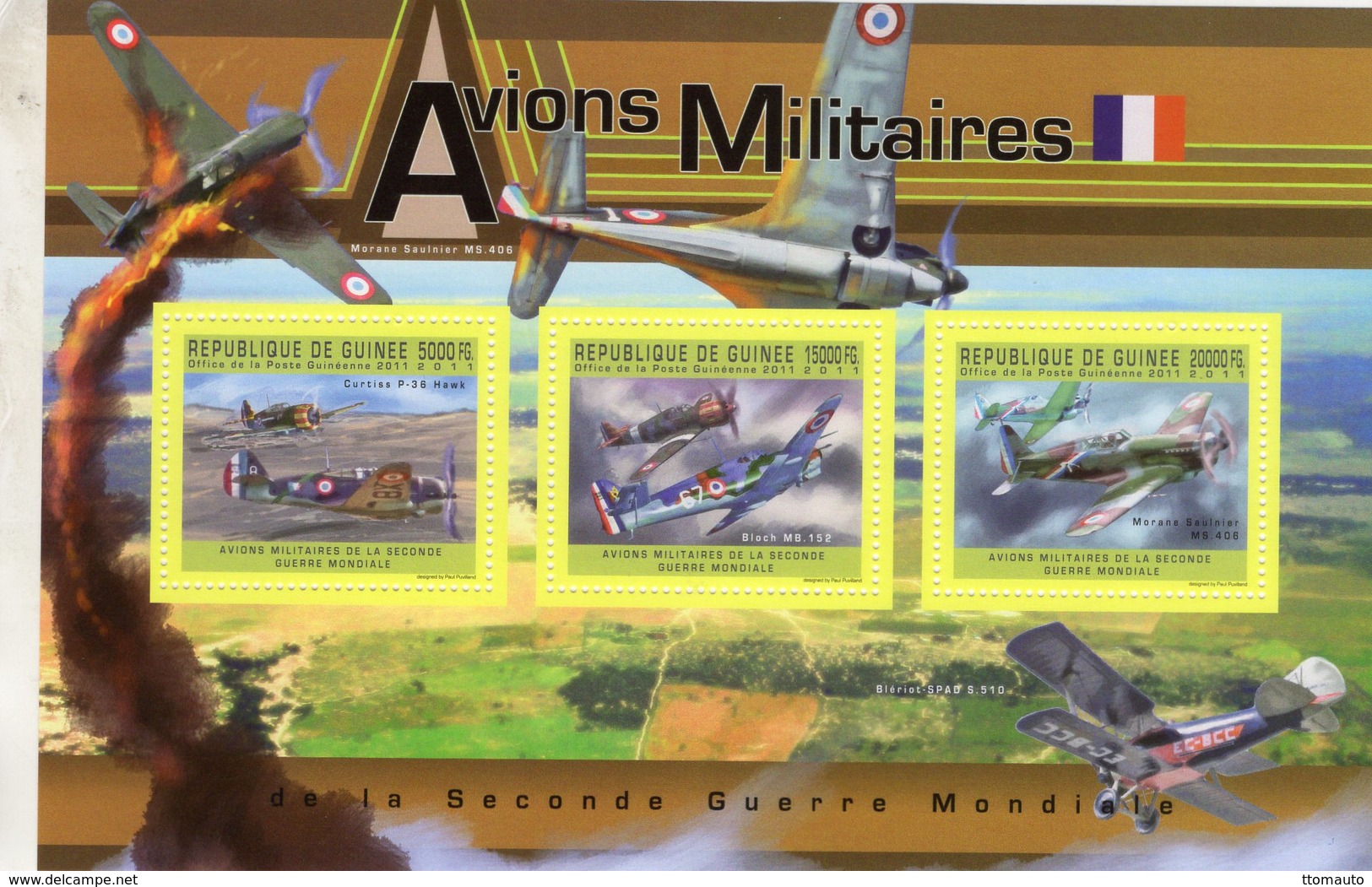 Republique De Guinee -  Avions Militaire - Curtiss-Bloch-Morane Saulnier  -  3v MS Neuf/Mint - Aerei