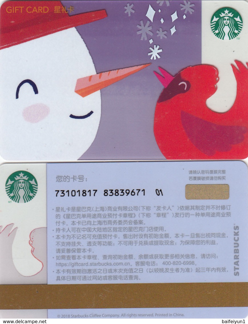 2018 China Starbucks Coffee Christmas Snowman Gift Cards RMB100 - China