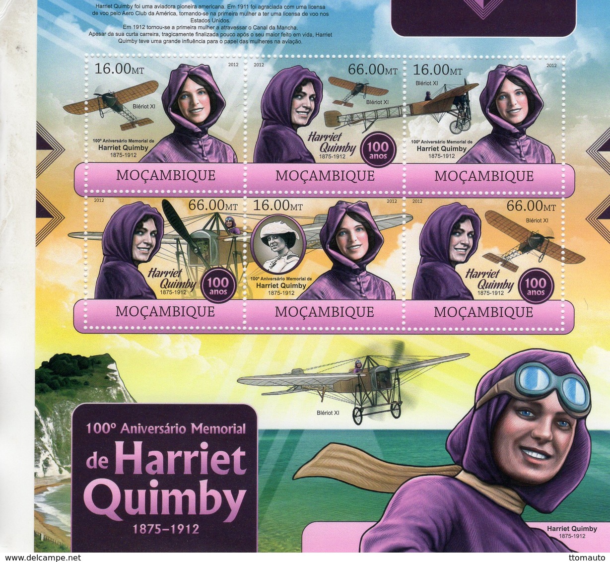 Mocambique  -  L'Anniversaire De L'Aviatrice Harriet Quimby  - Bleriot XI   -  6v MS Neuf/Mint - Avions