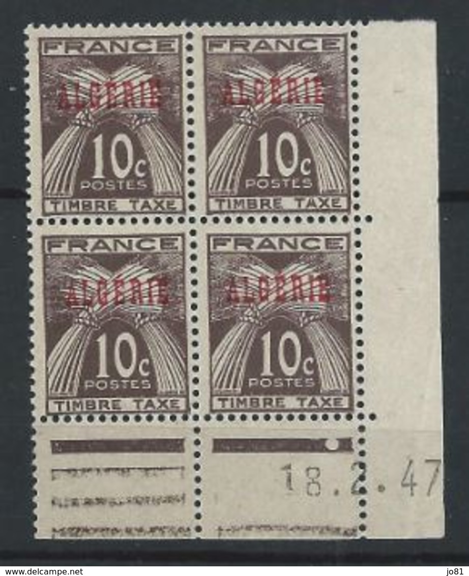 Algérie YT Taxe 33 XX / MNH En Coin Daté Du 18.2.47 Un Point - Neufs