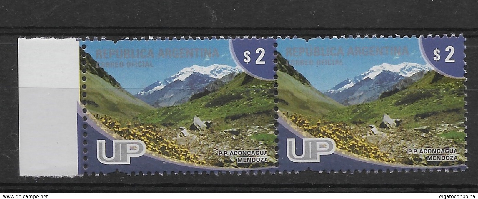 ARGENTINA 2008, MOUNT ACONCAGUA IN MENDOZA, MOUNTAINS, LANDSCAPES, UP 1 VALUE IN HORIZONTAL PAIR - Neufs