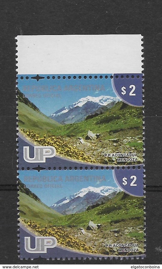 ARGENTINA 2008, MOUNT ACONCAGUA IN MENDOZA, MOUNTAINS, LANDSCAPES, UP 1 VALUE IN VERTICAL PAIR - Unused Stamps