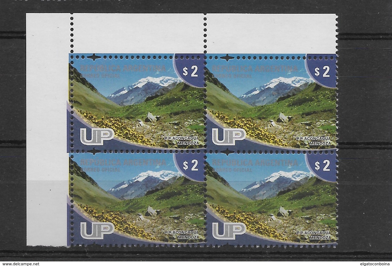 ARGENTINA 2008, MOUNT ACONCAGUA IN MENDOZA, MOUNTAINS, LANDSCAPES, UP 1 VALUE IN BLOCK OF 4 - Unused Stamps