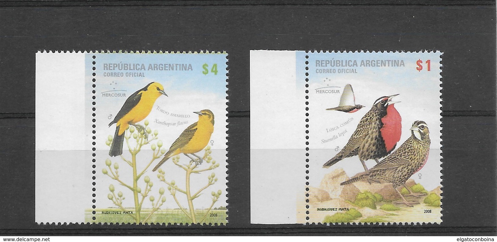 ARGENTINA 2008, BIRDS, MERCOSUR 2008, FAUNA, VOGEL, OISEUX, SET OF 2 VALUES SCOTT 2479-80 - Neufs