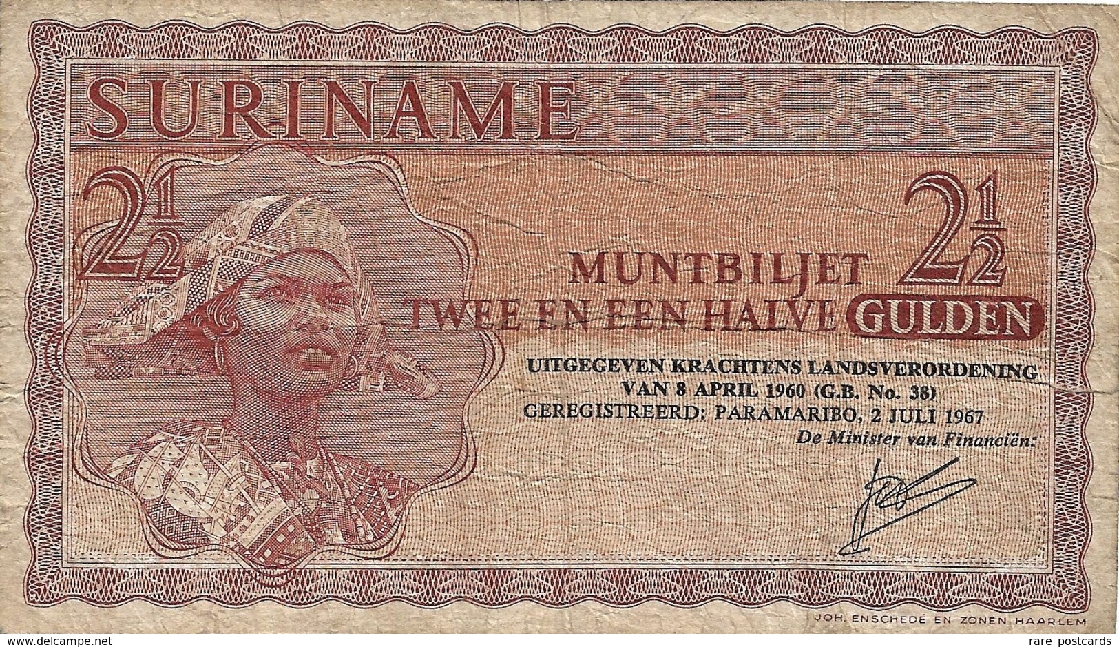 Surinam 2 1/2 Gulden 1967. F - Tear - Surinam