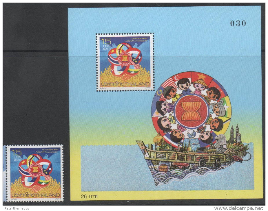 THAILAND, 2015, MNH, ASEAN COMMUNITY, BOATS, FLAGS,1v+SS - Other & Unclassified