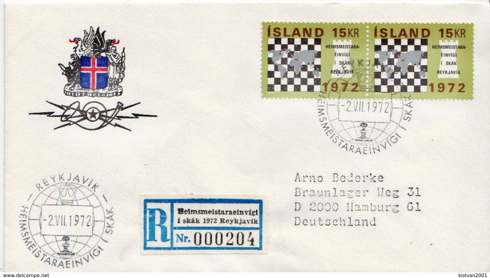 Postal History Cover: Iceland Registered Cover From Chess Championship From 1972 - Chess