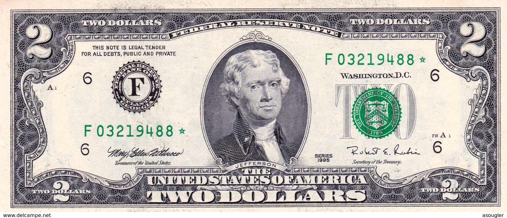 USA 2 DOLLARS 1995 STAR ✩ Atlanta NOTE UNC "free Shipping Via Registered Air Mail" - Federal Reserve (1928-...)