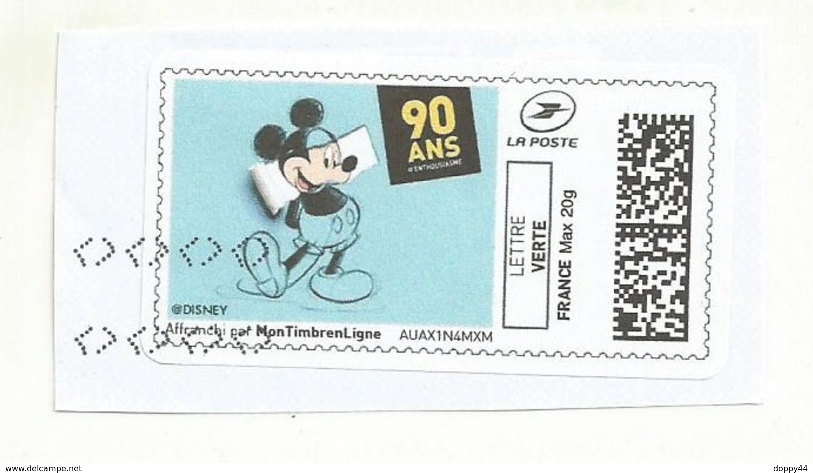 MON TIMBRE  EN LIGNE  90ANS DE MICKEY OBLITERE SUR FRAGMENT - Altri & Non Classificati