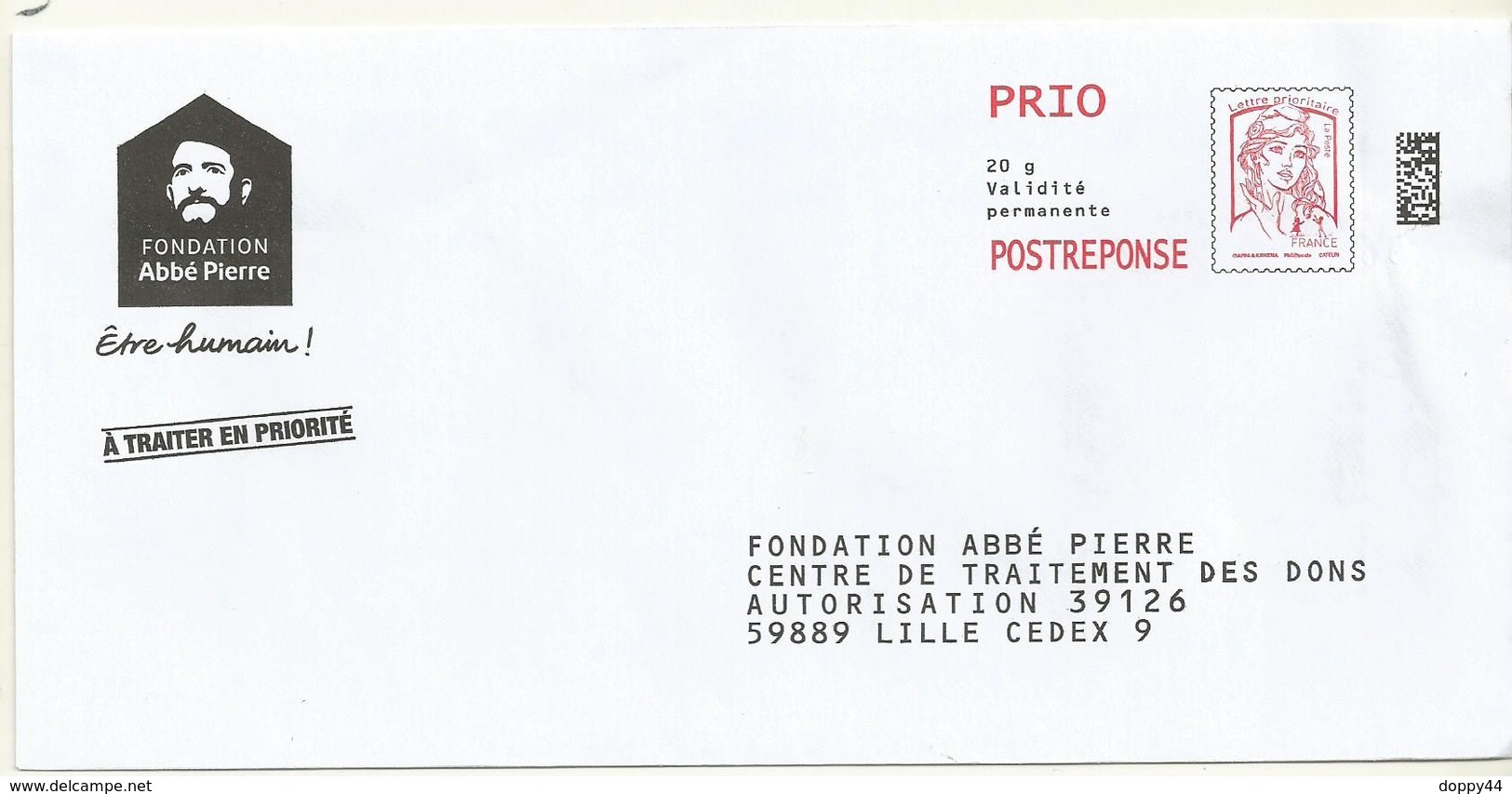 PAP POSTREPONSE FONDATION ABBE PIERRE  LOT  175002 - Prêts-à-poster:Answer/Ciappa-Kavena
