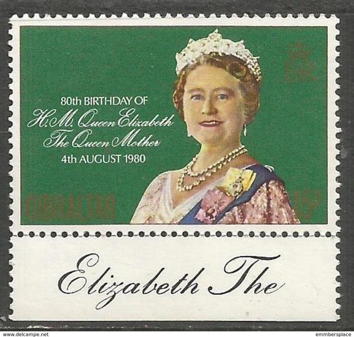 Gibraltar - 1980 Queen Mother Birthday MNH **    SG 436 - Gibraltar