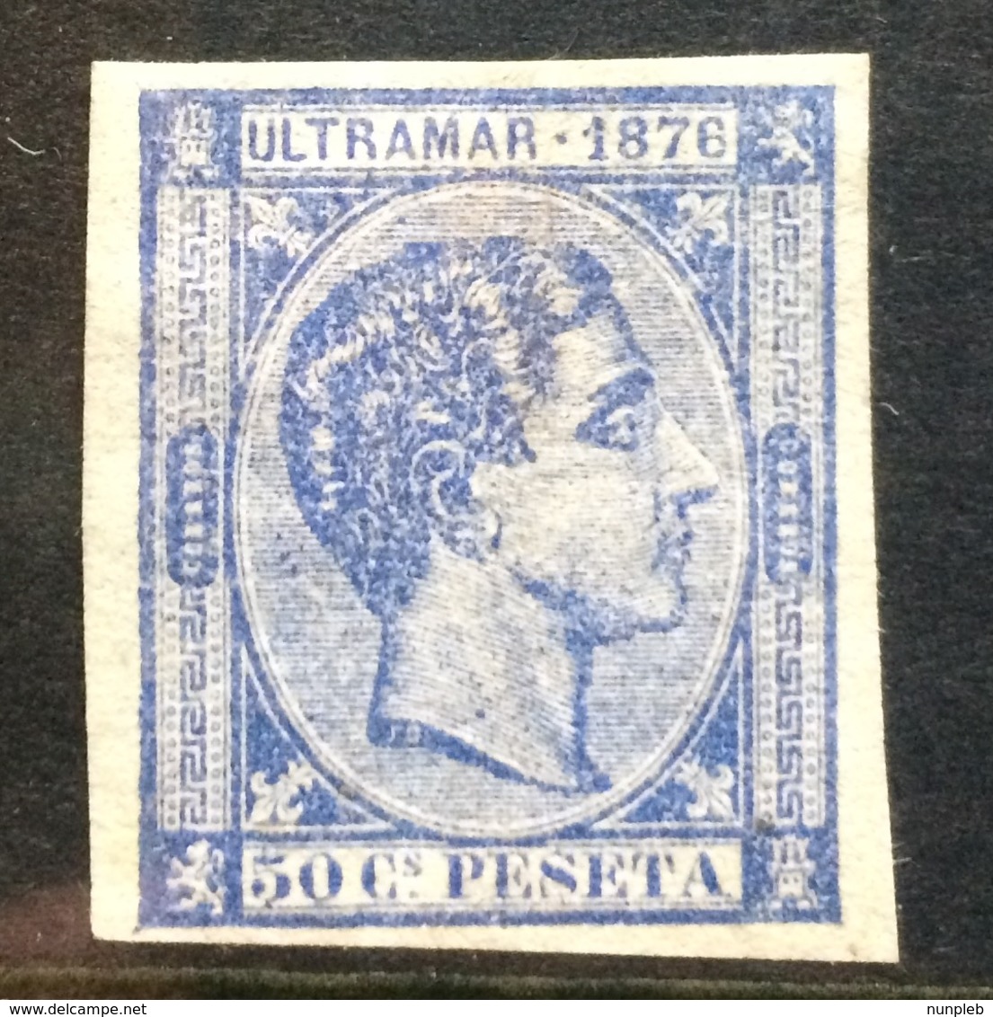 CUBA - 1876 50c Blue Imperf Mint Hinged - Cuba (1874-1898)