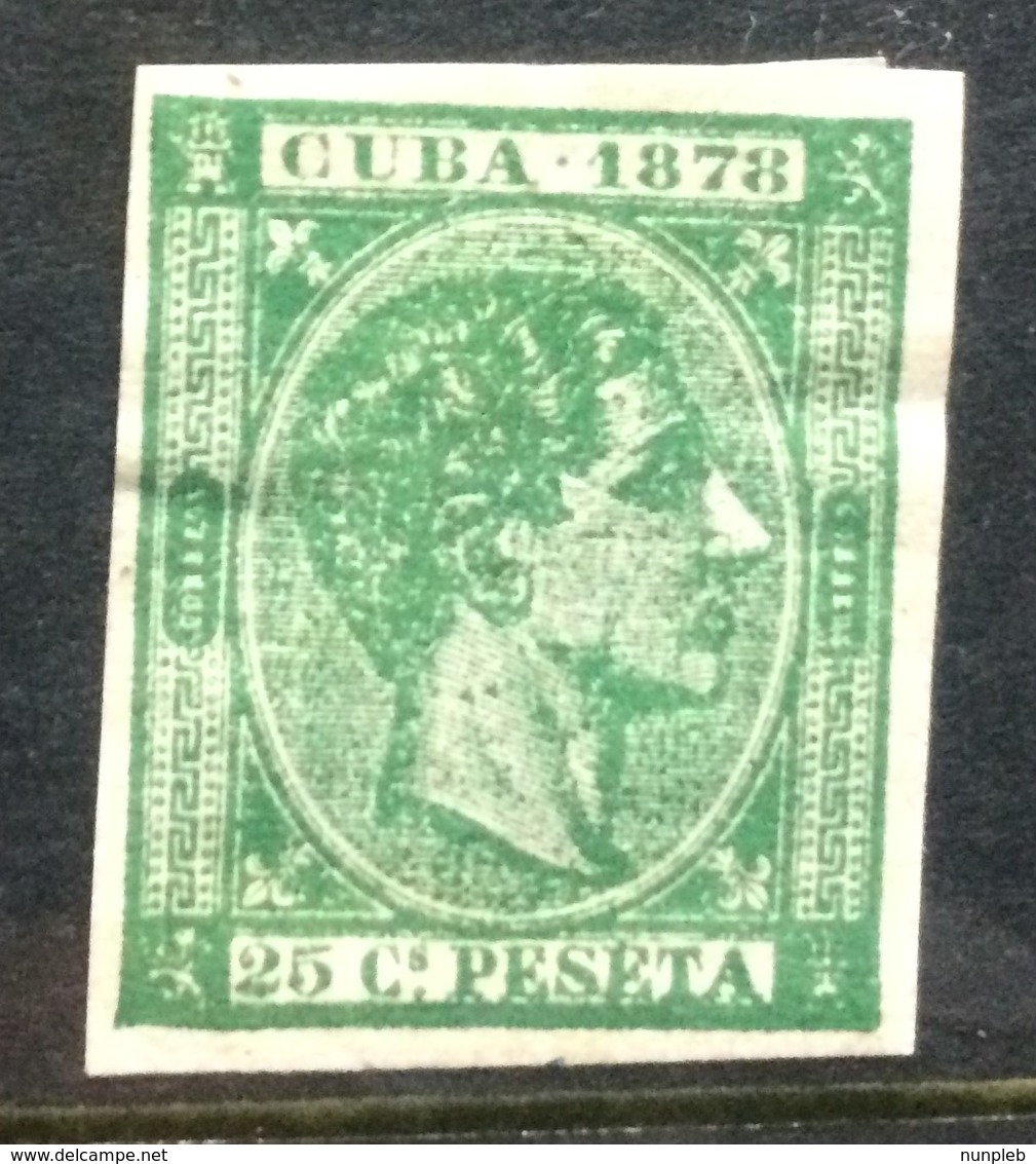 CUBA - 1878 Imperf Mint Hinged 25c Green - Cuba (1874-1898)