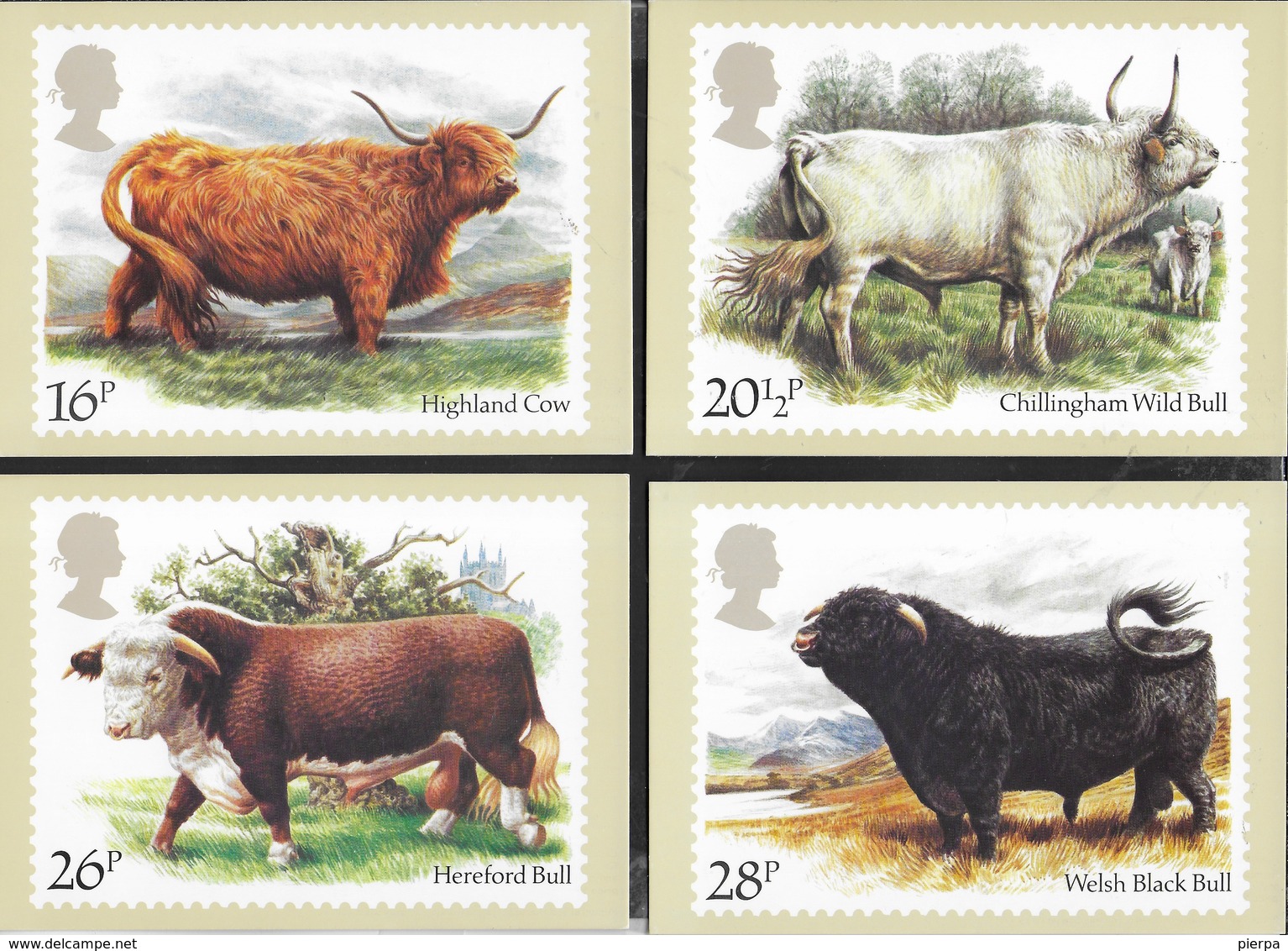 INGHILTERRA - CATTLE (HIGHLANDS COW) 1984 - 5 CARTOLINE  - EDIT. HOUSE OF QUESTA - NUOVE - Francobolli (rappresentazioni)