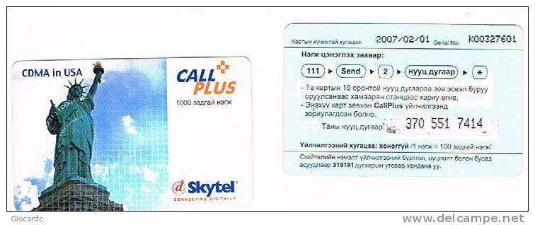 MONGOLIA - SKYTEL (GSM RECHARGE) - CDMA IN U.S.A. (THE STATUE OF LIBERTY)     - USED °  -  RIF. 1810 - Altri & Non Classificati